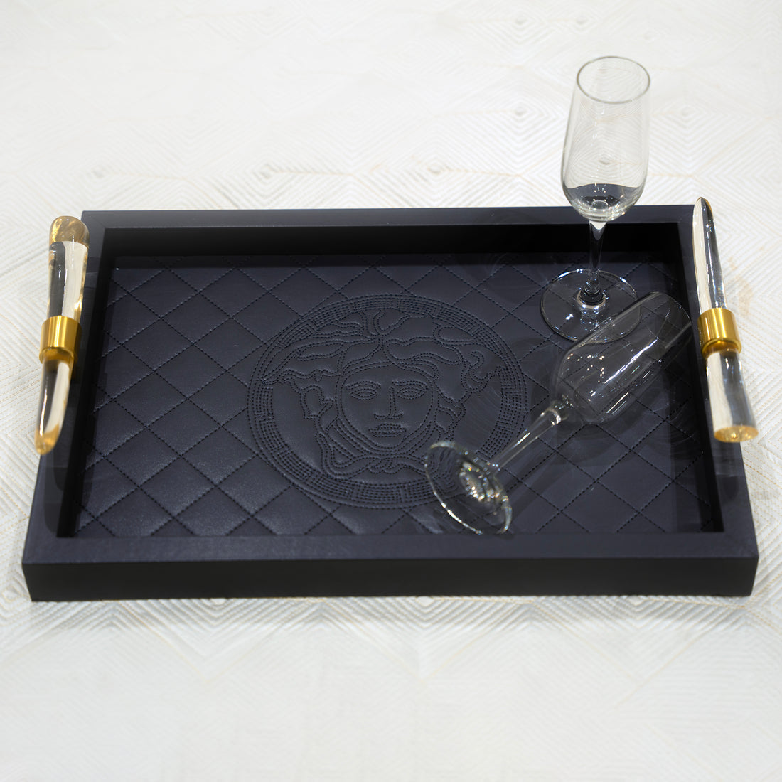 Quilted Leather Handle Tray