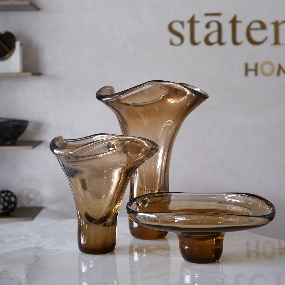Amber Bloom Glass Vase Trio