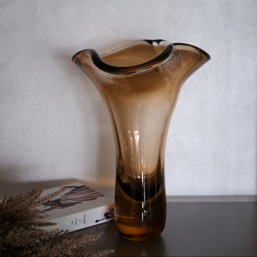 Amber Bloom Glass Vase Trio