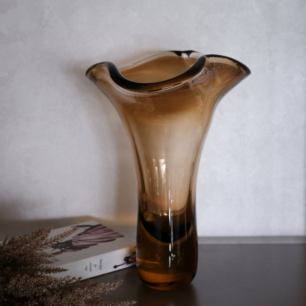 Amber Bloom Glass Vase Trio
